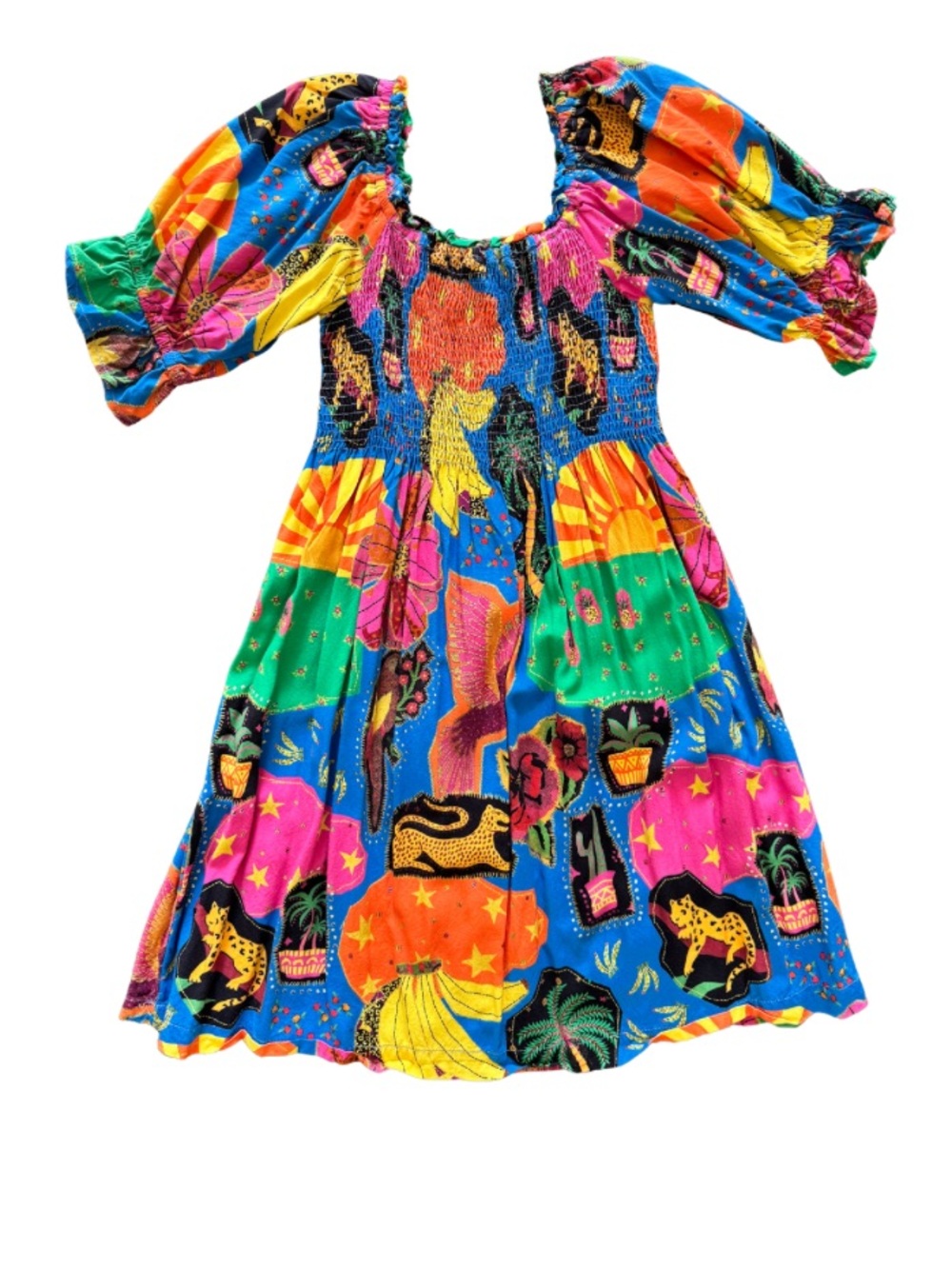 Fábula Girls Tropical Smocked Puff Sleeve Dress Size 8
